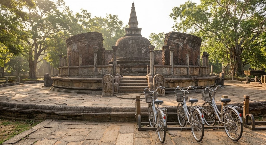 Bicycles parked at the Vatadage ruins in Polonnaruwa