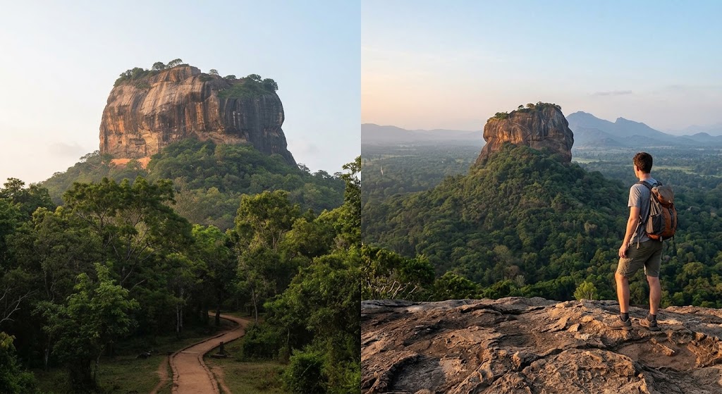 Sigiriya Rock and Pidurangala Rock side by side in Sri Lanka