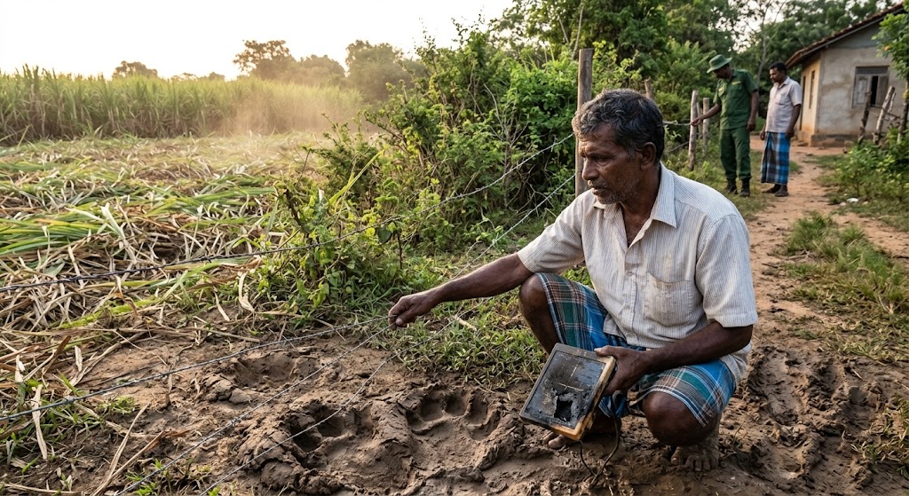 Ranger studying elephant tracks in Udawalawe