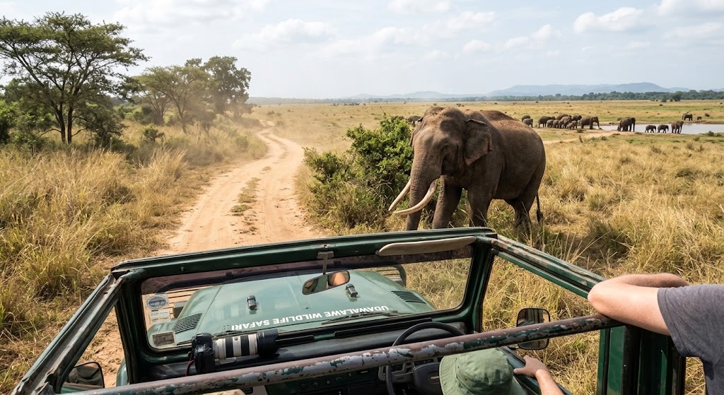 Wild elephant seen from a safari jeep in Udawalawe National Park
